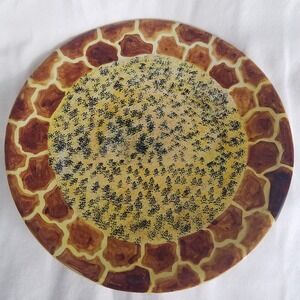 Kenya Soapstone Plate 8 In Handmade Giraffe Animal Print Yellow Brown vintage